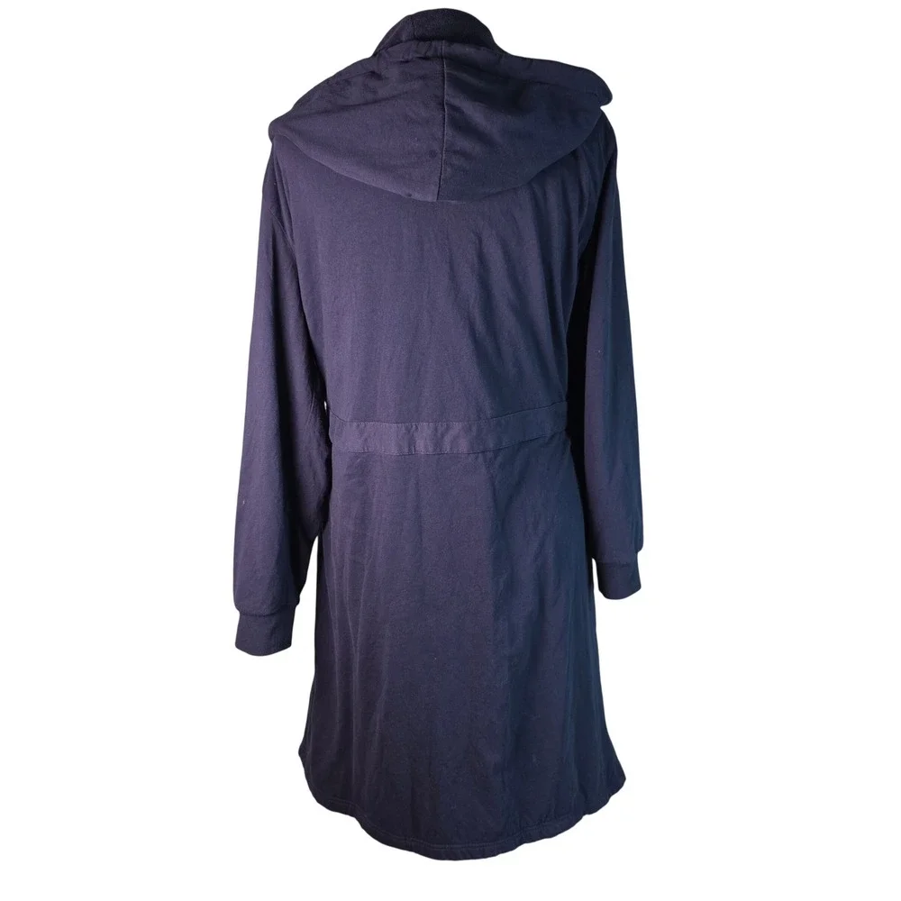 DudeRobe Mens Hooded Bathrobe Navy Blue Towel Lined Jersey Knit Size S/M